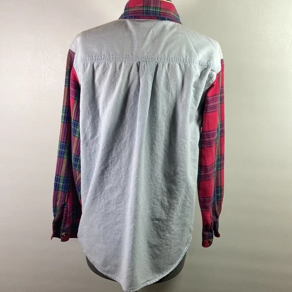 Casey & Max Top Women Size M Embroidered Top w Flannel Sleeves & Collar - Picture 4 of 8